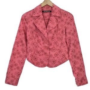 DKNY Cropped Jacket Blazer Size Small Embroidered Lightweight Button Down Dressy